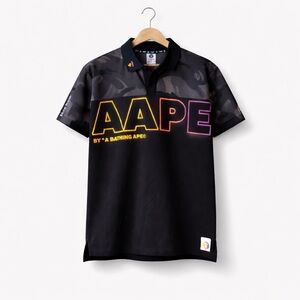 AAPE BY A BATHING APE Logo Polo Shirt Black Neon Gradient Streetwear